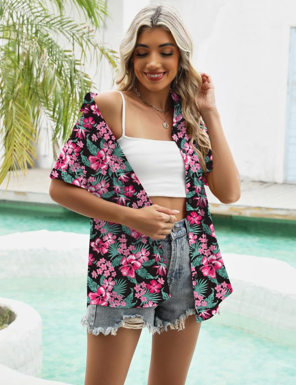 Women's Summer Hawaiian Shirts Floral Short Sleeve Button Down Shirts Hawaii Tropical Beach Tops Outfits