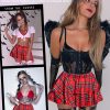 Womens Pleated Mini Skirt Solid Ruffle Lingerie Skirts Layered Y2K Plaid Outfit for Schoolgirl Role Play XS-4XL