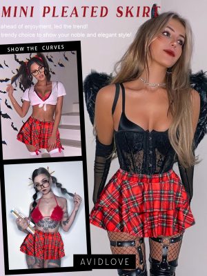 Womens Pleated Mini Skirt Solid Ruffle Lingerie Skirts Layered Y2K Plaid Outfit for Schoolgirl Role Play XS-4XL