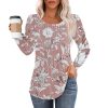 Womens Dressy Casual Long Sleeve Shirts Floral Print Fall Clothes Trendy Crew Neck Graphic Tees Basic Tops
