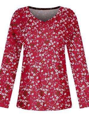 Womens Dressy Casual V Neck Shirts Floral Print Fall Clothes Trendy Long Sleeve Graphic Tees Basic Tops