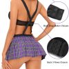 Women Schoolgirl Lingerie Sexy Roleplay Student Lingerie Set Two Piece Lingerie with Tie Top Shirt and Mini Skirt