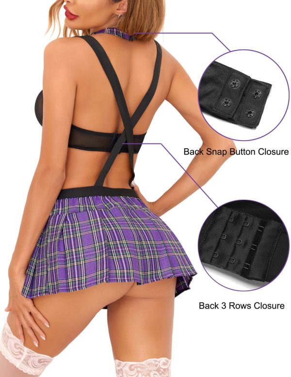 Women Schoolgirl Lingerie Sexy Roleplay Student Lingerie Set Two Piece Lingerie with Tie Top Shirt and Mini Skirt