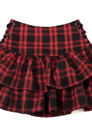 Womens Lace Up Skirts Goth Ruffle Mini Skirt Y2k Black High Waist Skirt Summer Punk Short Skirts