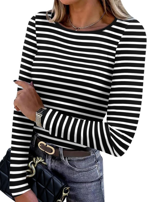 Women's Knit Ribbed Long Sleeve Shirts 2025 Spring Casual Crewneck Tops Slim Fitted Basic Tees