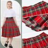 Girls Womens High Waist Pleated Long Skirt with Pockets
