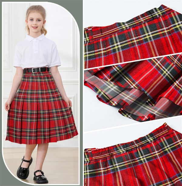 Girls Womens High Waist Pleated Long Skirt with Pockets