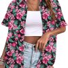 Women's Summer Hawaiian Shirts Floral Short Sleeve Button Down Shirts Hawaii Tropical Beach Tops Outfits