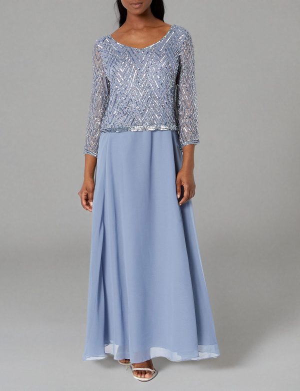 Women's Petite Scoop Neck 3/4 Sleeve Beaded Dress