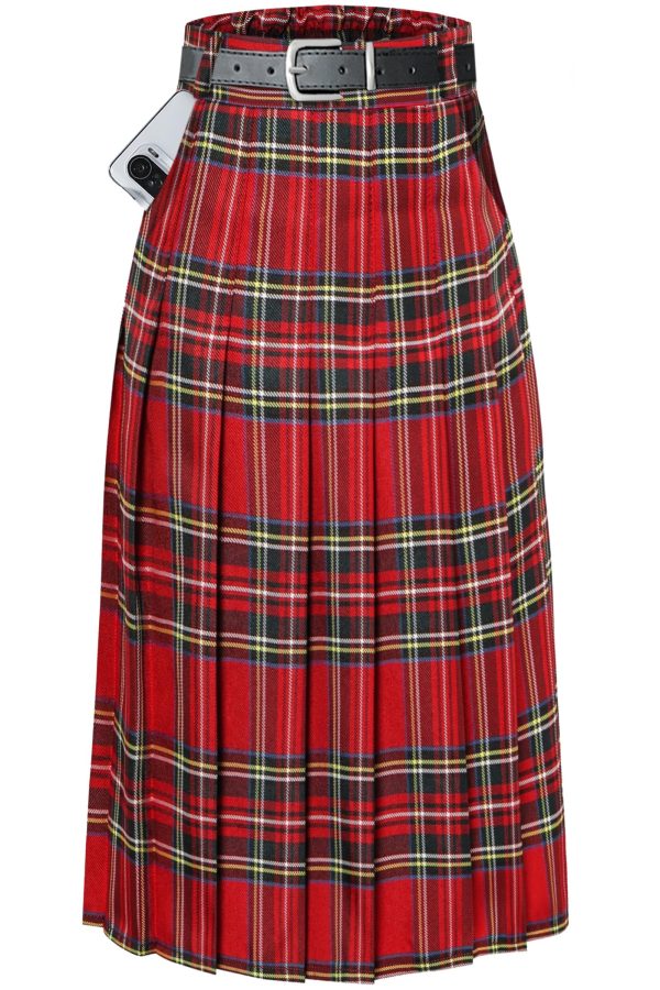 Women's Girls A-Line Long Pleated High Waist Fashion Skirt, School Uniform Cosplay