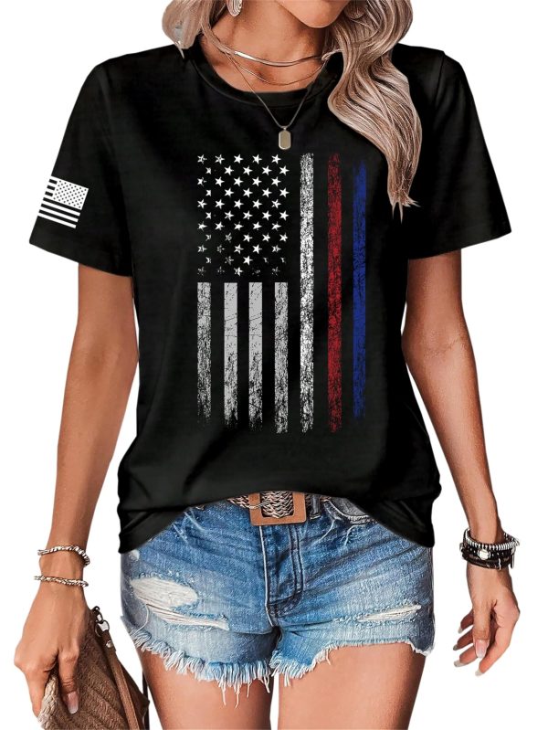 4th of July Shirts Women American Flag Patriotic Shirts USA Star Stripes Graphic T Shirt Short Sleeve Summer Tees