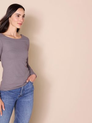 Women's Scoop Back Long Sleeve Slim-Fit Rib-Knit T-Shirt, Pack of 2