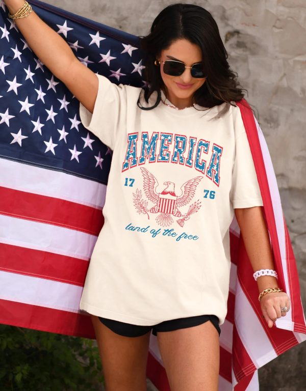 Women 4th of July 1776 Graphic Oversized T-Shirts Shirt Short Sleeve Patriotic Casual Tee Tops