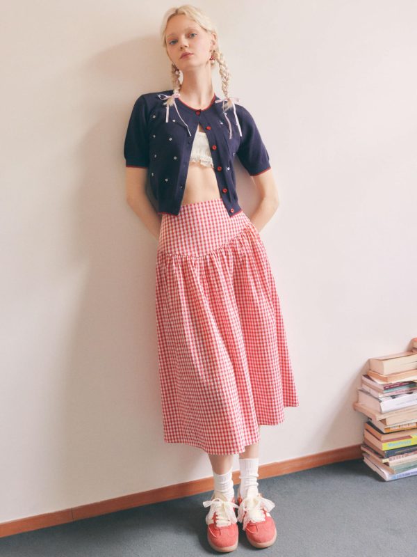 Gingham Long Skirts for Women Maxi Plaid Skirt A Line High Waist Summer Skirts Casual Trendy 2025