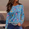 Ladies Trendy Round Neck Tops Long Sleeve Fall Outfits Lightweight Floral Print Graphic Tees Basic Shirts