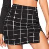 Women's Casual Split Hem High Waisted Mini Bodycon Plaid Skirt