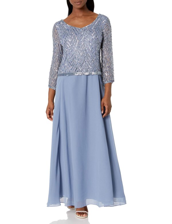 Women's Petite Scoop Neck 3/4 Sleeve Beaded Dress