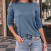 Womens Long Sleeve Shirts Pleated Crew Neck Casual Fall Fashion Tops Loose Fit Lightweight Girls Outfits Clothes