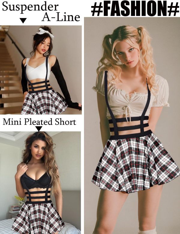 Women Sexy Skirt Pleated Mini Skirt Suspender Skirt A-Line Short Braces Skirt