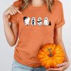 Halloween Ghost Cat Shirts for Women Cat Lovers T-Shirt Gifts Retro Fall Spooky Season Tees Tops