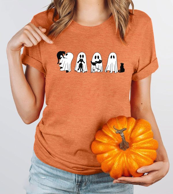 Halloween Ghost Cat Shirts for Women Cat Lovers T-Shirt Gifts Retro Fall Spooky Season Tees Tops