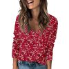 Womens Dressy Casual V Neck Shirts Floral Print Fall Clothes Trendy Long Sleeve Graphic Tees Basic Tops