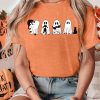 Halloween Ghost Cat Shirts for Women Cat Lovers T-Shirt Gifts Retro Fall Spooky Season Tees Tops