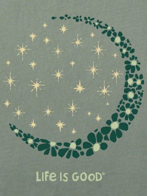 Women's Crusher Tee, Long Sleeve Cotton Graphic T-Shirts, Crescent Moon Daisies