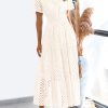 Womens 2025 Summer Maxi Dress Short Sleeve V Neck Hollow Out Eyelet A Line Long Flowy Beach Vacation Dresses