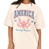 Women 4th of July 1776 Graphic Oversized T-Shirts Shirt Short Sleeve Patriotic Casual Tee Tops
