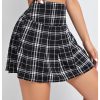 Women Plaid Print High Waist Pleated Skirt Trendy Short Skirts