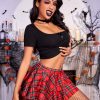 Womens Pleated Mini Skirt Solid Ruffle Lingerie Skirts Layered Y2K Plaid Outfit for Schoolgirl Role Play XS-4XL