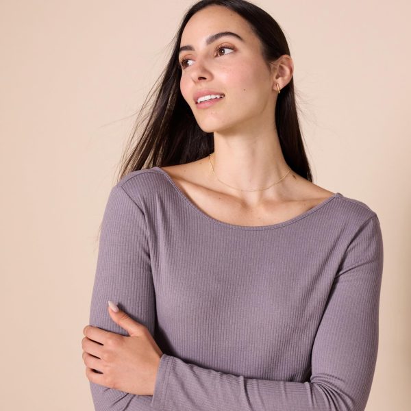 Women's Scoop Back Long Sleeve Slim-Fit Rib-Knit T-Shirt, Pack of 2