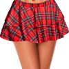 Womens Pleated Mini Skirt Solid Ruffle Lingerie Skirts Layered Y2K Plaid Outfit for Schoolgirl Role Play XS-4XL