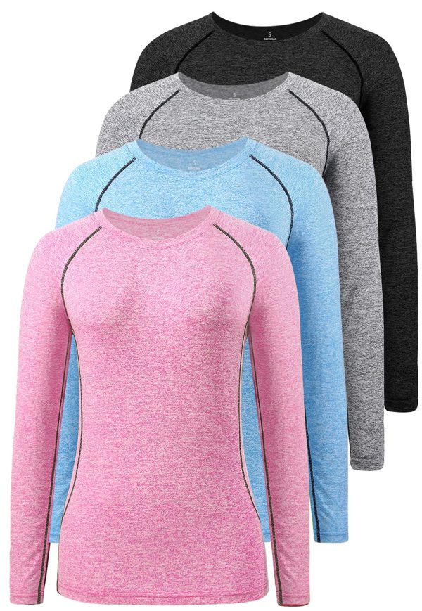 3-4 Pack Dry Fit Long Sleeve Tshirt for Women Moisture Wicking Long Sleeve Tee Outdoor Compression Running Workout Tops