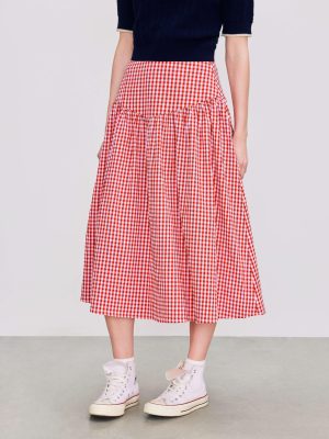 Gingham Long Skirts for Women Maxi Plaid Skirt A Line High Waist Summer Skirts Casual Trendy 2025