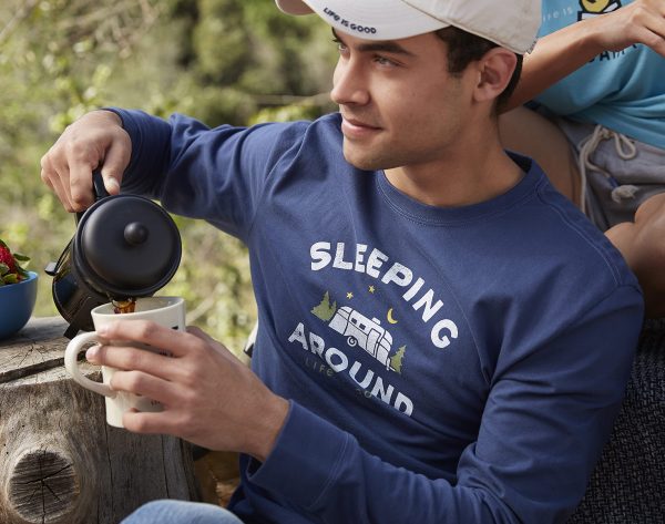 Women's Watercolor Flag Heart Long Sleeve Crusher Vee, Beach Blue