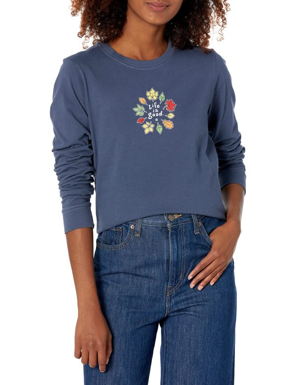 Women's Crusher Tee Shirt, Long Sleeve Cotton Graphic T-Shirts, Fall Leaves