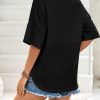 Womens Waffle Knit Tops 2025 Fashion 3/4 Sleeve Casual Button Down Shirts Crew Neck Oversized Patchwork Blouses