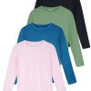 4 Pack: Women's Dry-Fit Tech Stretch Long-Sleeve Athletic Workout T-Shirt (Available in Plus Size)