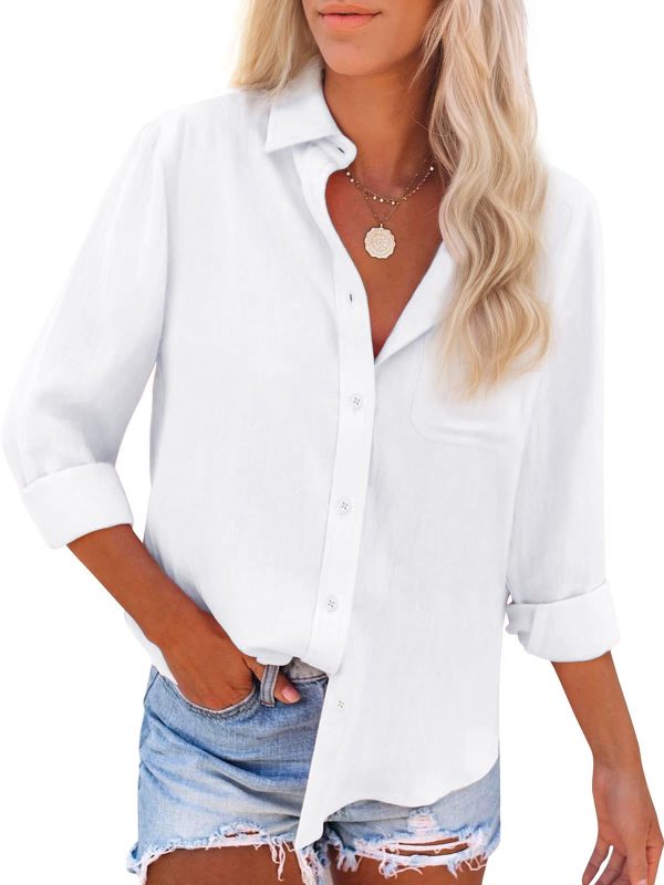 Womens Button Down Shirts Cotton Dress Shirts Oxford Shirts Long Sleeve Work Blouses Collared Tops Tunics with Pocket