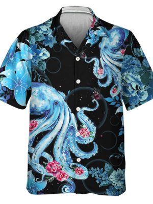 - Octopus Hawaiian Shirt Short Sleeve Aloha Beach Shirt Summer Casual Button Down Shirts Full Size S-5XL