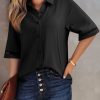 Womens Summer Tops Dressy Casual V Neck Short Sleeve Shirts Solid Button Down Blouses Tops