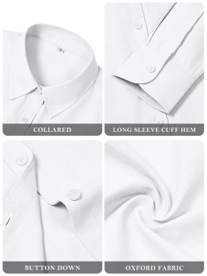 Womens Button Down Shirts Cotton Dress Shirts Oxford Shirts Long Sleeve Work Blouses Collared Tops Tunics with Pocket