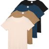 4 Pack: Women's Ribbed Knit Short Sleeve Crew Neck T-Shirt (Available in Plus)
