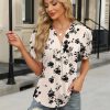 Womens Tops Puff Short Sleeve Shirts Dressy Casual Henley V-Neck Summer Tops Pleated T-Shirts Loose Fit Tunic Blouses