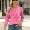 3/4 Length Sleeve Womens Tops Keyhole Crewneck Shirts Business Dressy Casual Tunic Blouses Summer Basic Tees