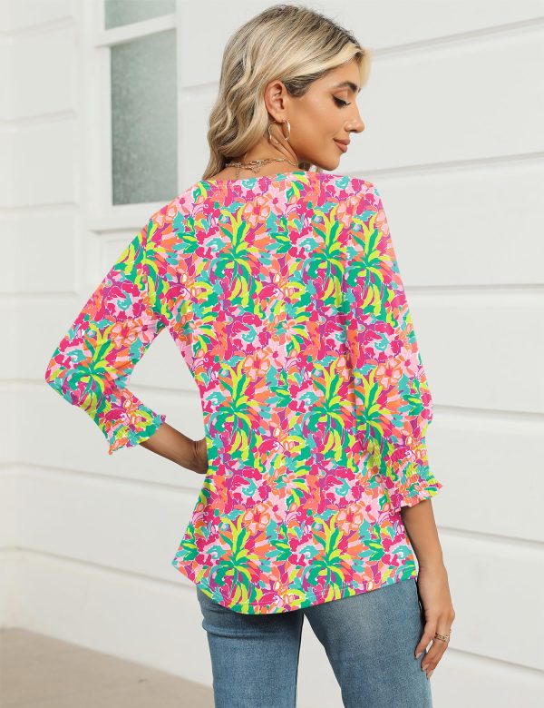 3/4 Length Sleeve Womens Tops Summer 2025 Fashion Trendy Boat Crew Neck Smocked Work Dressy Casual T Shirt Blouses
