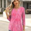 3/4 Length Sleeve Womens Tops Keyhole Crewneck Shirts Business Dressy Casual Tunic Blouses Summer Basic Tees