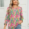 3/4 Length Sleeve Womens Tops Summer 2025 Fashion Trendy Boat Crew Neck Smocked Work Dressy Casual T Shirt Blouses